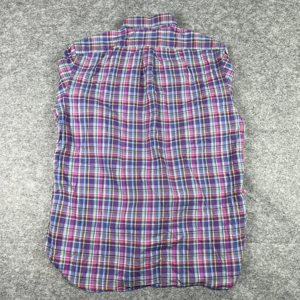 Ralph Lauren Button Down Shirt Mens L Purple Plaid Long Sleeve Pony Classic Fit